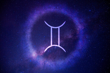 Gemini Astrology on a Galaxy Background © Sudarat