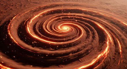 Fiery Cosmic Spiral Over Cratered Planet Surface