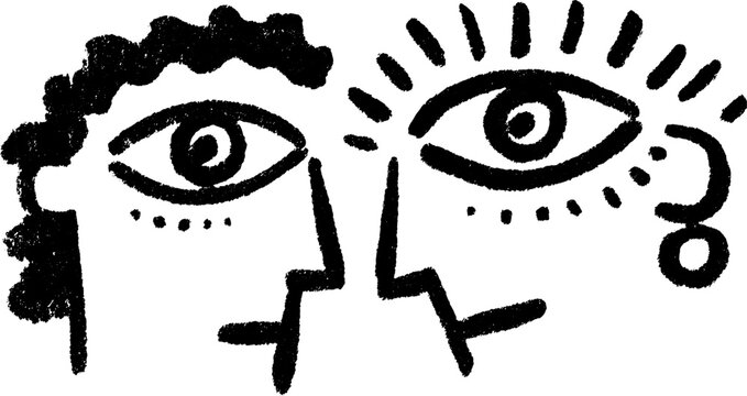 Silhouette hand-drawn outline illustration of two faces and eyes. Modern abstract art style vector set displaying unique expressions.