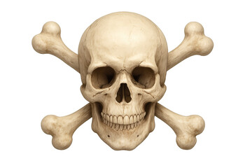 Skull and crossbones symbol representing danger, death, poison, and warning, isolated on a transparent background