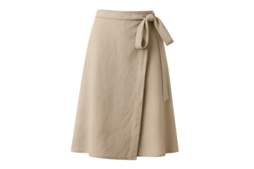 Elegant beige wrap skirt with tie belt isolated on transparent background