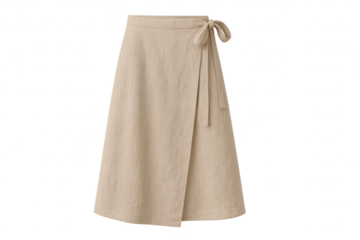 Elegant beige linen wrap skirt isolated on transparent background, fashion style