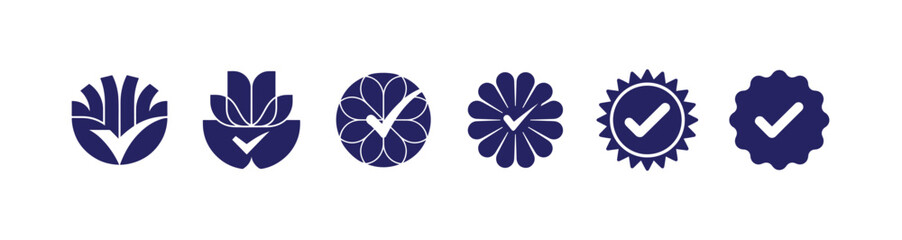 Certification Badge & Checkmark Icon Set — Modern Approval, Quality Seal and Verified Symbol Collection
