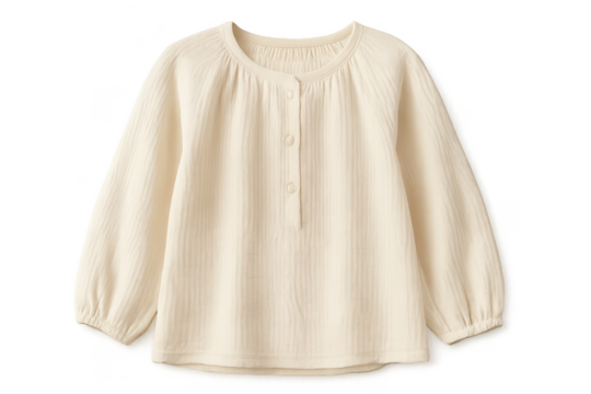 Elegant cream long-sleeved blouse isolated on transparent background for fashion design