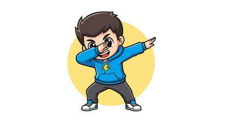 Cartoon boy dabbing with cool style on white background vector illustration