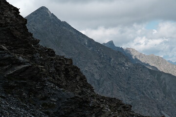 Views of the Colle dell'Agnolo mountain range in Pontechianale, in the Varaita Valley in the province of Cuneo, the Piedmontese mountains in August