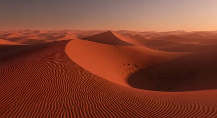 Sunlit Desert Sand Dunes with Rippled Patterns and Warm Shadows