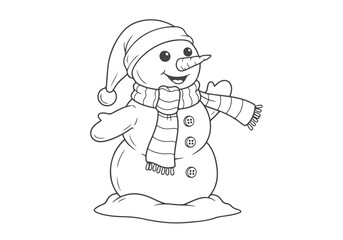 Cheerful Snowman Coloring Book Page A Festive Winter Illustration for Creative Fun