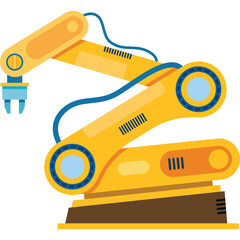 Yellow Robotic Arm with Blue Accents and Gripper on Transparent Background Industrial Automation Technology Concept