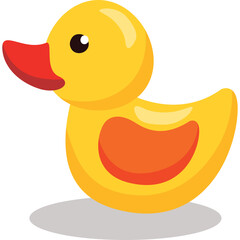 Yellow Rubber Duck Toy With Orange Accent Detail And Red Beak On Transparent Background Studio Shot