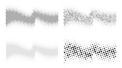 Halftone Wave Pattern. Abstract Half Tone Circle Dots Wavy Background. Music Sound Wave. Vector Set.