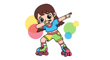 Cartoon girl roller skating and dabbing in colorful outfit with fun vibe illustration