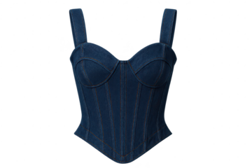 Fashionable blue denim corset isolated on transparent background, stylish apparel
