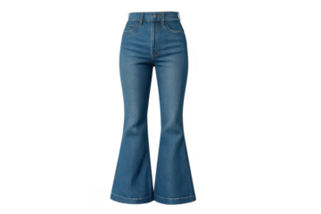 Flared blue jeans isolated on a transparent background, fashionable apparel