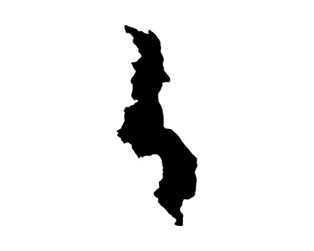 Flat black vector illustration of Malawi country map silhouette for cultural, educational, and geographic applications