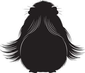 Adorable fluffy guinea pig silhouette with long whiskers and bushy hair