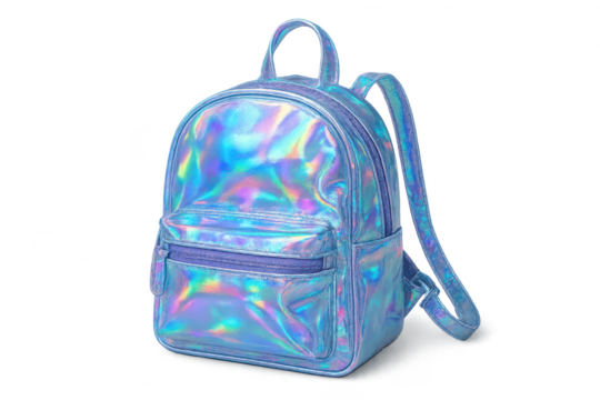 Iridescent holographic backpack isolated on transparent background, trendy item - Powered by Adobe