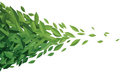 Green leaves blowing in the wind, creating a sense of movement and nature's power.