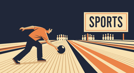 Illustration of a bowler throwing a bowling ball down a lane.