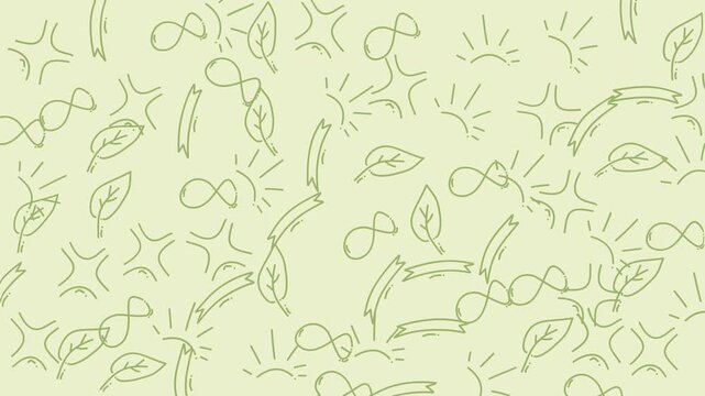 Light green background with leaf sun infinity symbol doodles for naturethemed designs. Ideal for ecoconscious branding or environmental graphics.