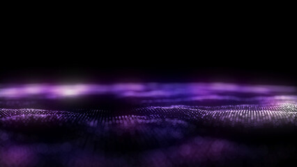 Music color wave of particles and lines. Big data visualization. Abstract blue background with a dynamic wave. 3d rendering.