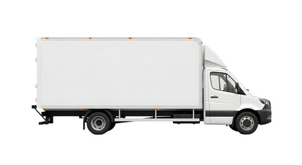 White delivery box truck isolated on transparent background