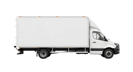 White delivery box truck isolated on transparent background