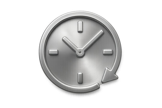 Silver metallic clock icon with a circular arrow indicating repeat or history, symbolizing time management and scheduling