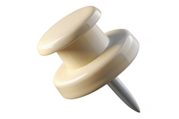 Realistic ivory push pin clipart image, bulletin board tack, office supply, notice board pin, stationery element, vector illustration, isolated on transparent background