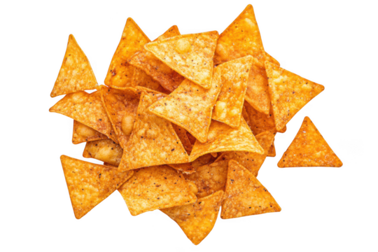Delicious crispy nachos chips pile snack food appetizer mexican cuisine tasty isolated on transparent background