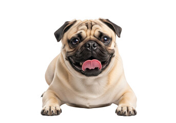 Fototapeta premium Adorable smiling pug puppy dog breed pet animal canine friend cute funny face isolated on transparent background