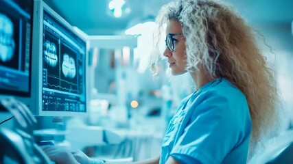 Dedicated medical expert analyzes intricate health diagnostics in bright, high-tech hospital room - Powered by Adobe