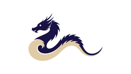 Flat dragon silhouette logo, minimal bold vector, two tone style, clean white background.