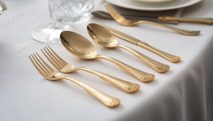 Elegant Gold Cutlery Arrangement on Table for Special Occasion