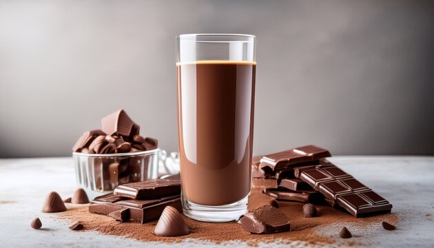 tall glass of chocomel with chocolatey treats