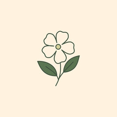 A simple minimalist Jasmine flower illustration featuring rounded petals, two green leaves, and clean line art