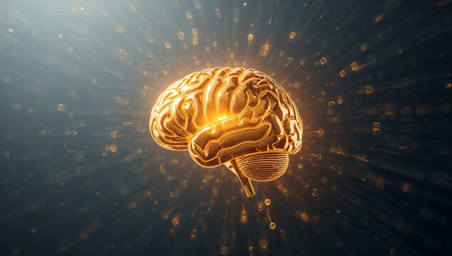 Golden Brain Visualization with Digital Effects and Light Rays