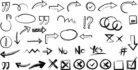 Hand drawn sketched arrows and symbols for design use