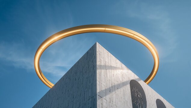 Modern Architecture with Golden Ring on Abstract Building Design