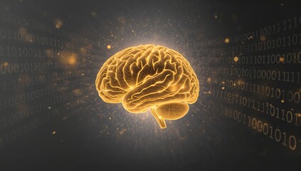 Illuminated Brain with Binary Code Background for Technology Concept