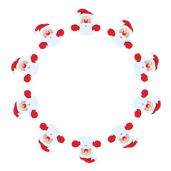 Santa Claus wreath on the Theme of Christmas and New Year Vector frame made of Santa for decorating gifts, prints, and designs Vector frame for Christmas