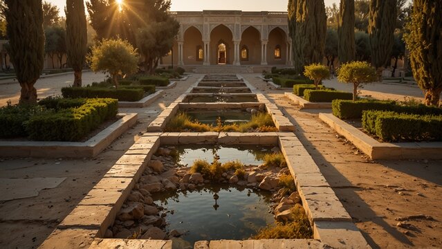 Lost Persian royal garden with dry fount