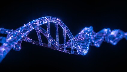 Vibrant DNA Helix Structure with Glowing Particles on Black Background