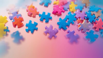 Colorful Jigsaw Puzzle Pieces on a Soft Gradient Background