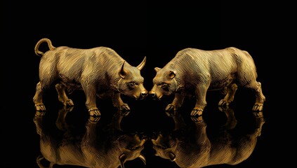 Golden Bull and Bear Statues Symbolizing Market Competition and Trends