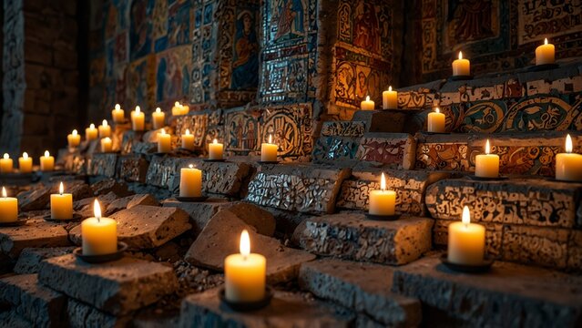 Byzantine church mosaic fragments candle