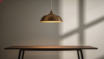 Obraz premium Elegant Pendant Light Over Contemporary Wooden Table in Minimalist Room