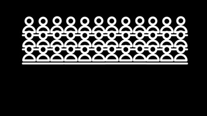  A long row of numerous white stick figures signifies a large audience, a conference, a seminar, or a gathering of many participants in a linear arrangement.