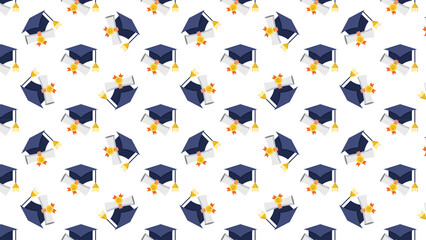Graduation Caps and Diplomas Seamless Pattern scroll