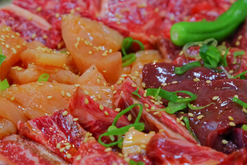 Assortment of Wagyu grilled meat with beautiful sashimi